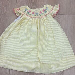 Cecil and Lou Smocked Yellow Kids Dress with Floral Accents